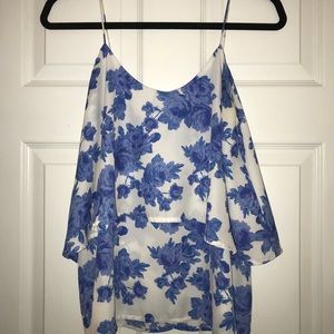 Blue & white flowing floral summer top